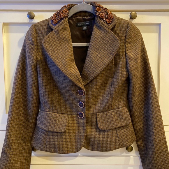 Banana Republic Women Houndstooth Wool Blazer Sz 0 - Picture 2 of 9